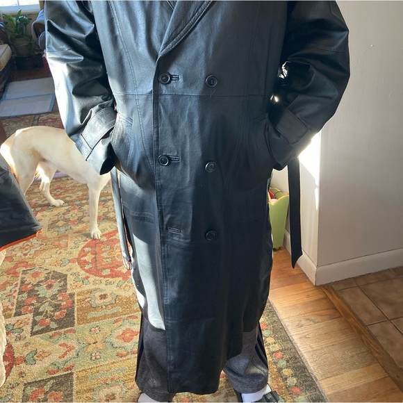 Men’s Black Leather trench coat double breasted with belt